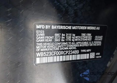 2024 BMW Ix xDrive50 z USA, uszkodzony, nr VIN WB523CF00RCP23489